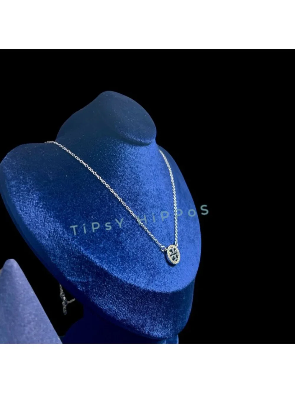 NEW!  Beautiful Tory Burch Silver Miller Crystal Pave Necklace